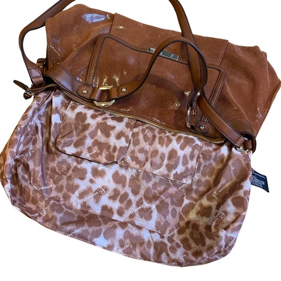 B Makowsky Brown Lombard Leather Designer Satchel Crossbody Bag - Picture 11 of 14